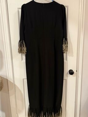 Pomander Place Black Maxi Dress with Gold Lace Accents